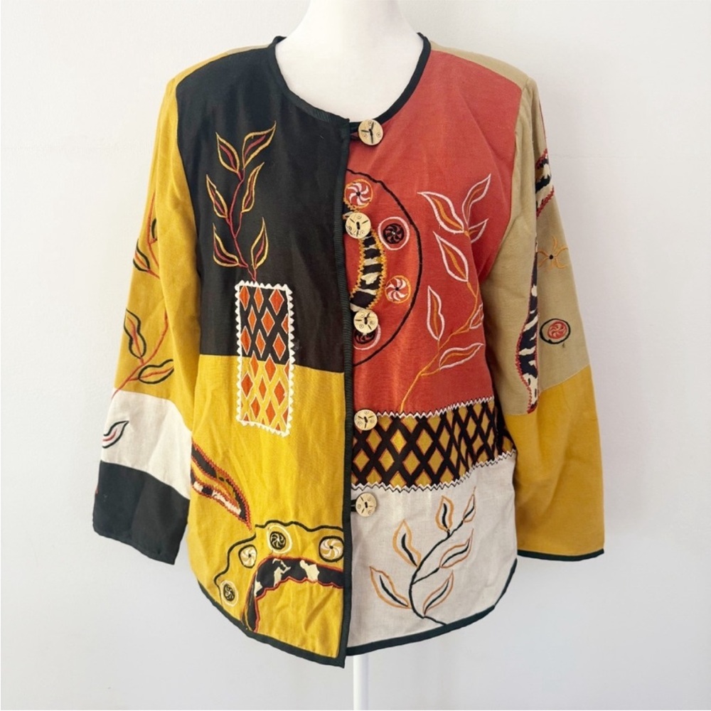 Vintage Women Patchwork Embroidered Jacket Medium Art To Wear 90s Eclectic